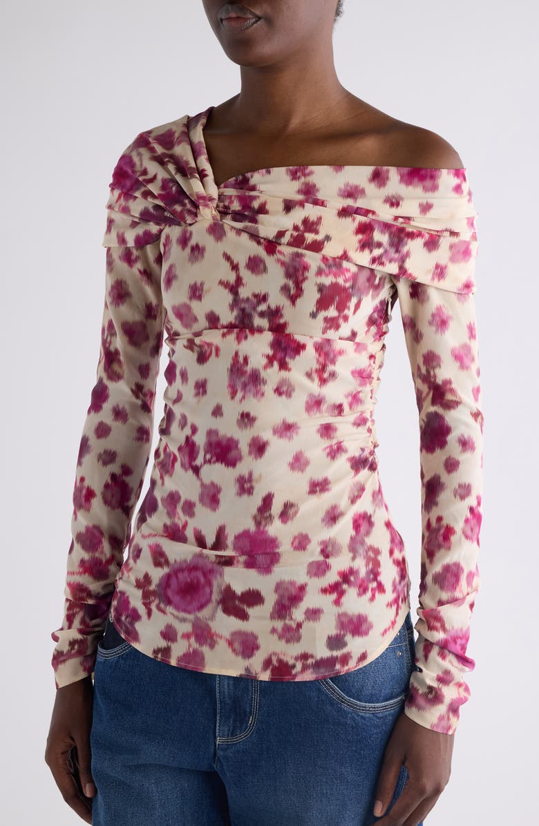 Isabel Marant Danka Long Sleeve Stretch Silk Top, Alternate, color, Pink