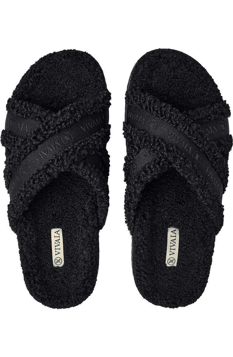 VIVAIA Furry Criss-Cross Strap Slippers, Alternate, color, Black