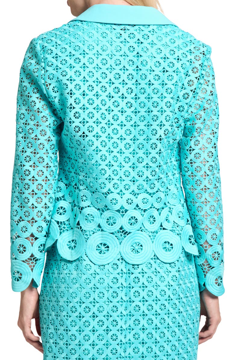 Ming Wang Geometric Lace Cutout Blazer, Alternate, color, Calypso Blue