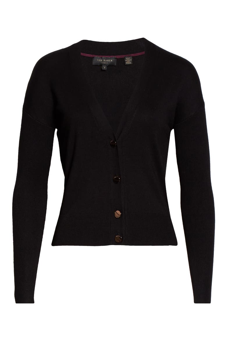 Aubreiy V-Neck Cardigan, Alternate, color, BLACK