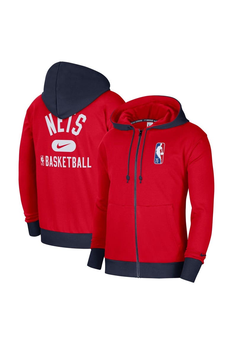Men's Nike Red/Navy Brooklyn Nets 2021/22 City Edition Courtside Heavyweight Fleece Full-Zip Hoodie, Main, color, Red