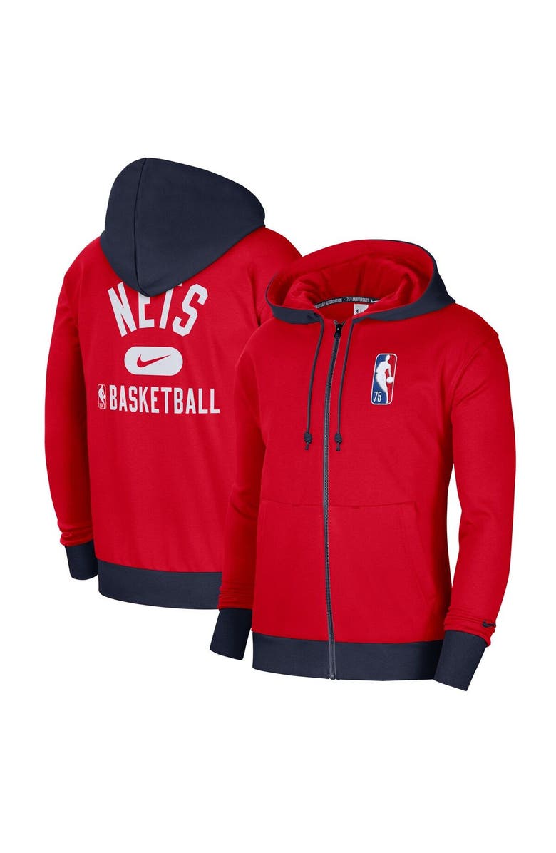 Nike Men's Nike Red/Navy Brooklyn Nets 2021/22 City Edition Courtside Heavyweight Fleece Full-Zip Hoodie, Main, color, 