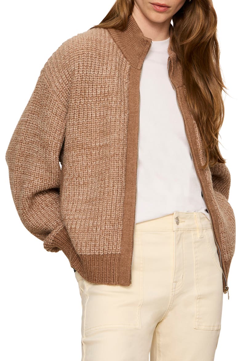 Zip-Up Cardigan, Alternate, color, HEATHER COCOA BROWN
