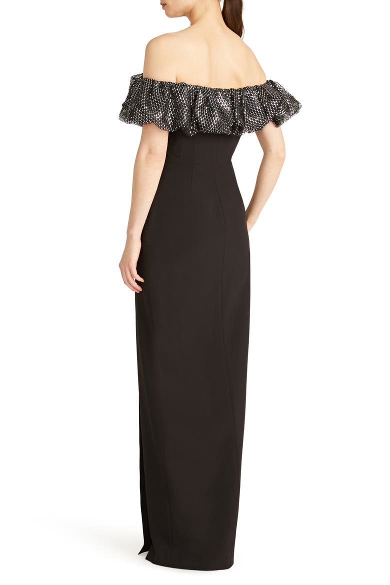 Micaela Metallic Ruffle Crepe Sheath Gown, Alternate, color, SILVER/ BLACK