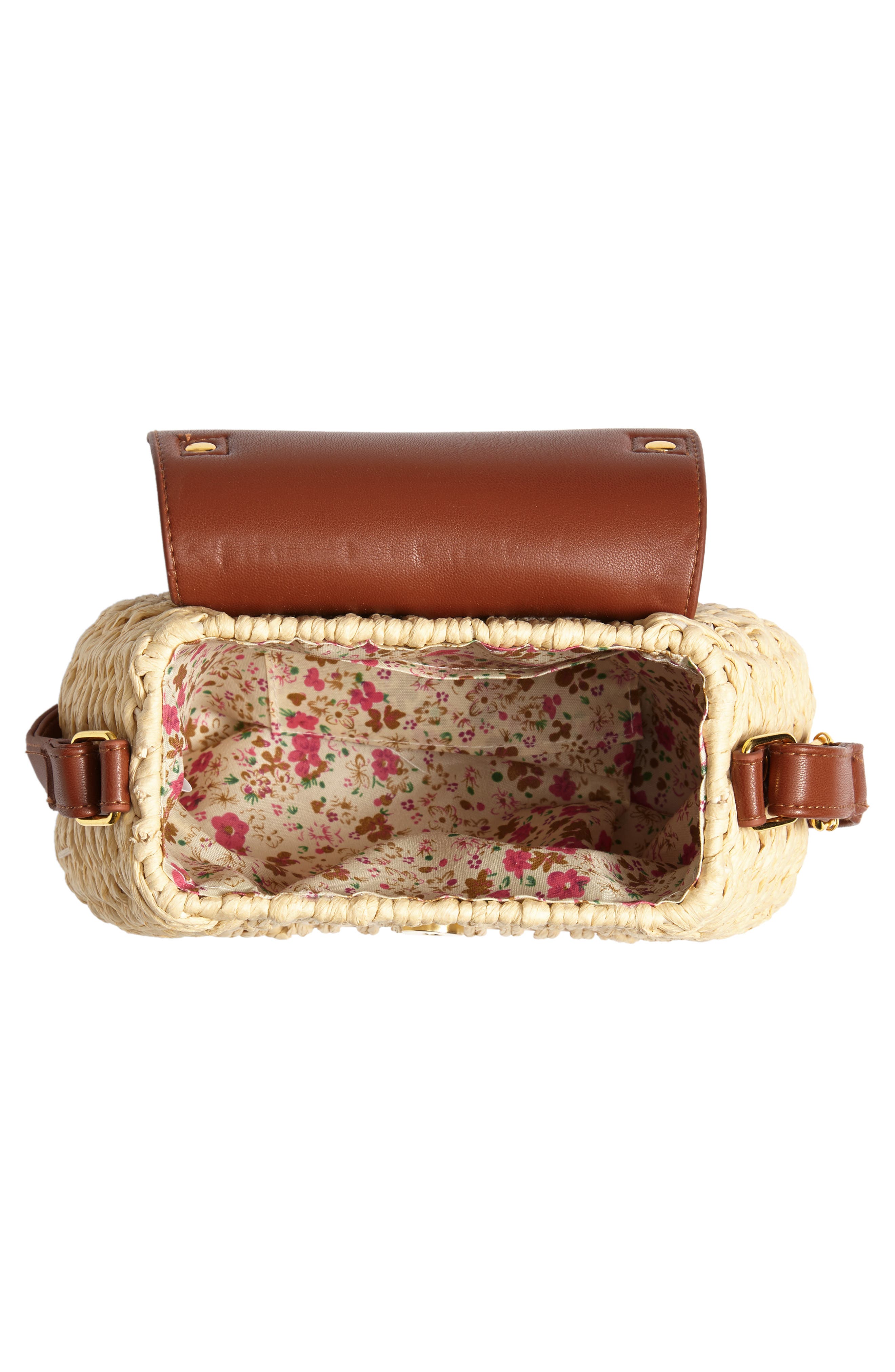 La Double 7 Faux Leather Trim Straw Saddle Bag, Alternate, color, 