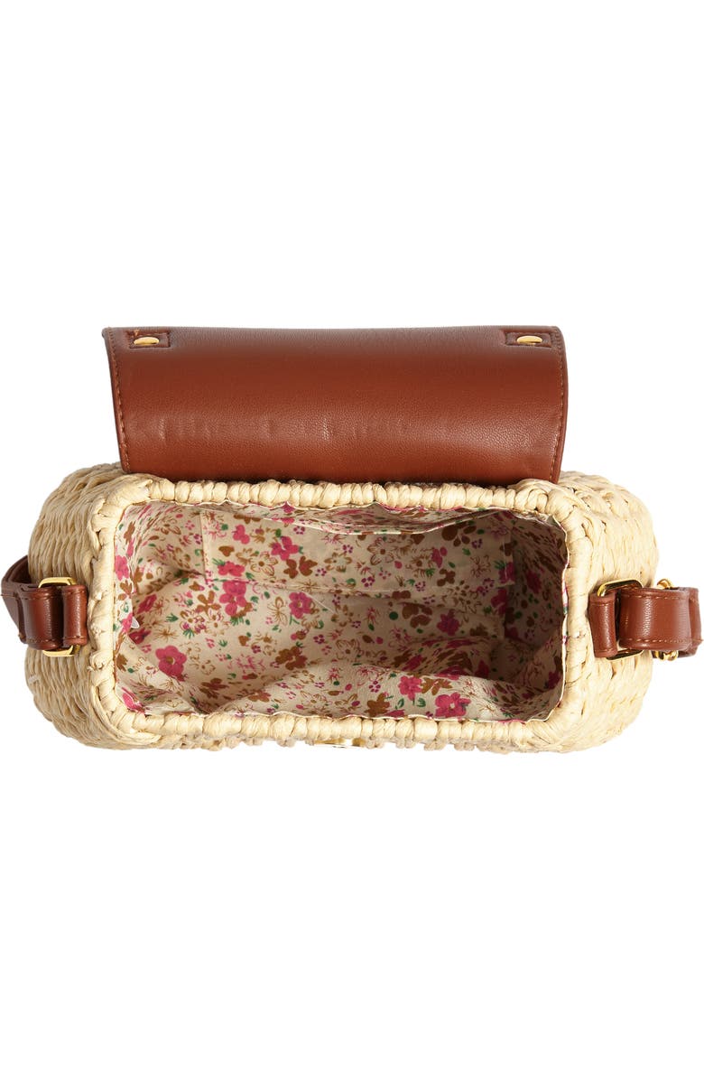 La Double 7 Faux Leather Trim Straw Saddle Bag, Alternate, color,