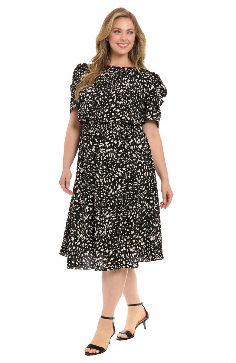 London Times Elbow Length Sleeve Midi Dress, Alternate, color, Black/ Ivory