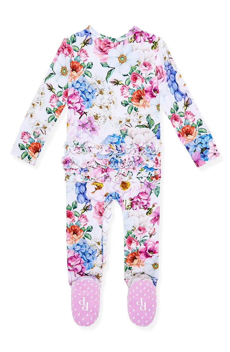 Posh Peanut Cynthia Floral Ruffle Fitted Footie Pajamas, Alternate, color,