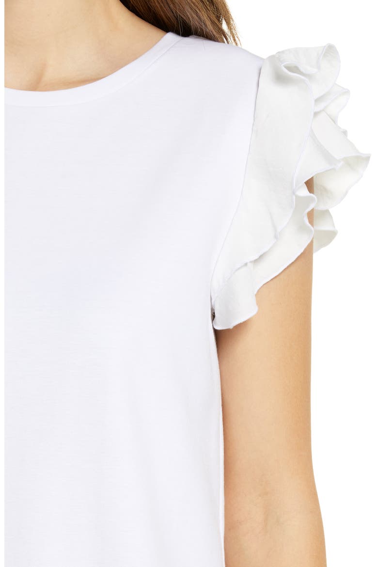 Tiered Ruffle Sleeve Cotton Blend Top, Alternate, color, ULTRA WHITE