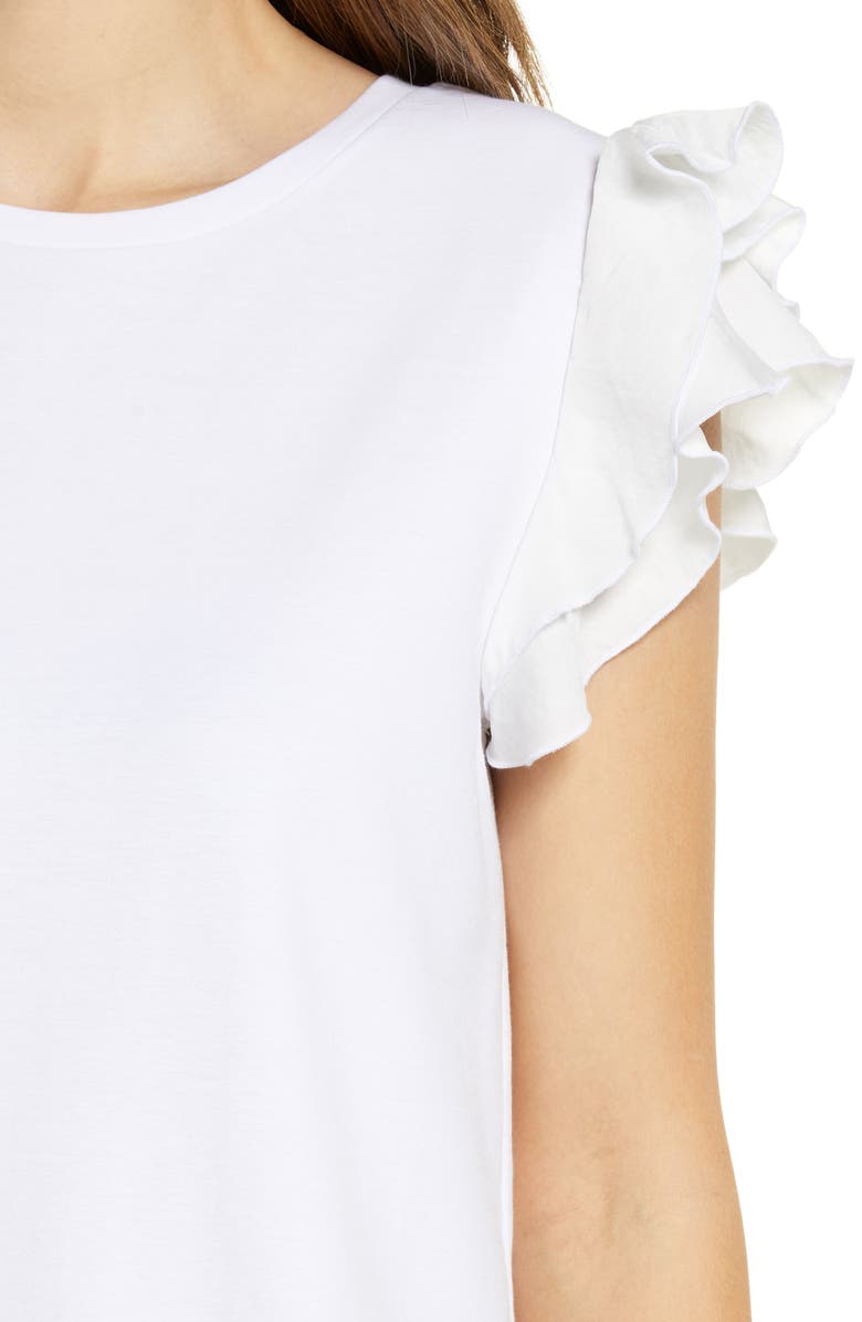 Vince Camuto Tiered Ruffle Sleeve Cotton Blend Top, Alternate, color, Ultra White
