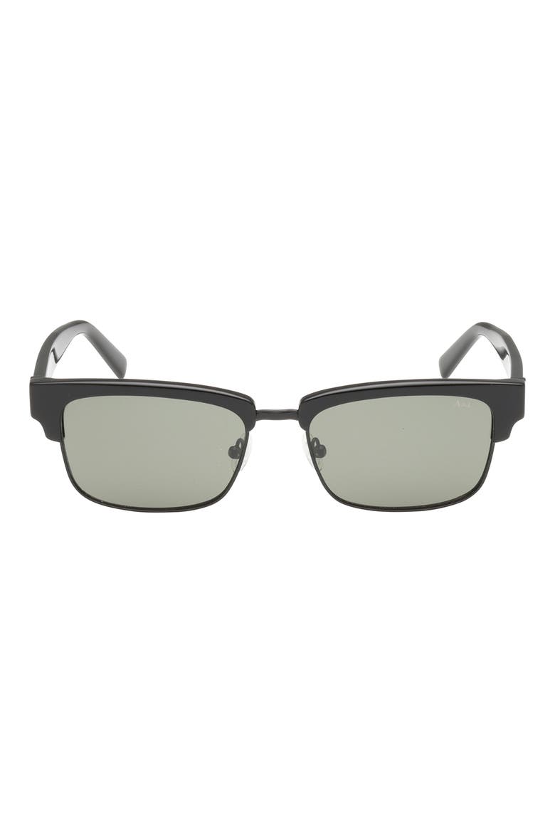 55mm Square Sunglasses, Main, color, SHINY BLACK / GREEN LENS