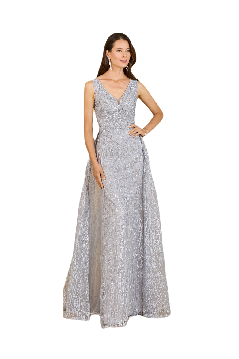 Lace Embroidered Overskirt Dress, Main, color, Silver