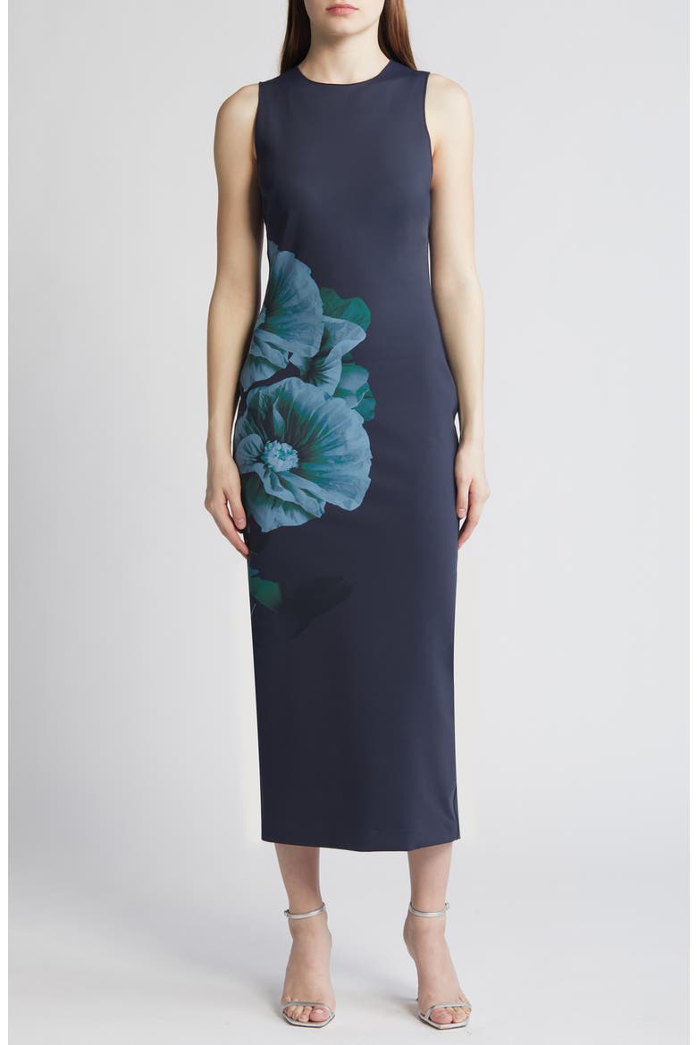 Cloudi Print Scuba Knit Body-Con Dress, Main, color, NAVY