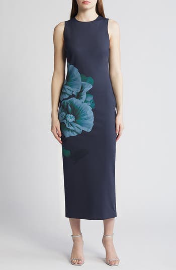 Ted Baker London Cloudi Print Scuba Body-con Dress In Navy