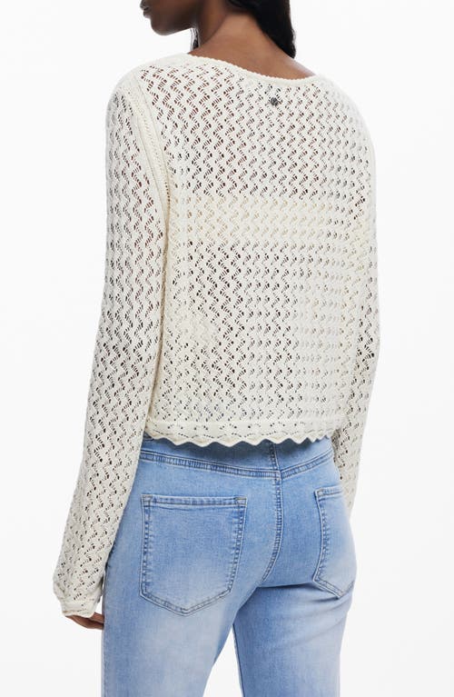 Desigual Open Stitch V-neck Sweater In Ivory