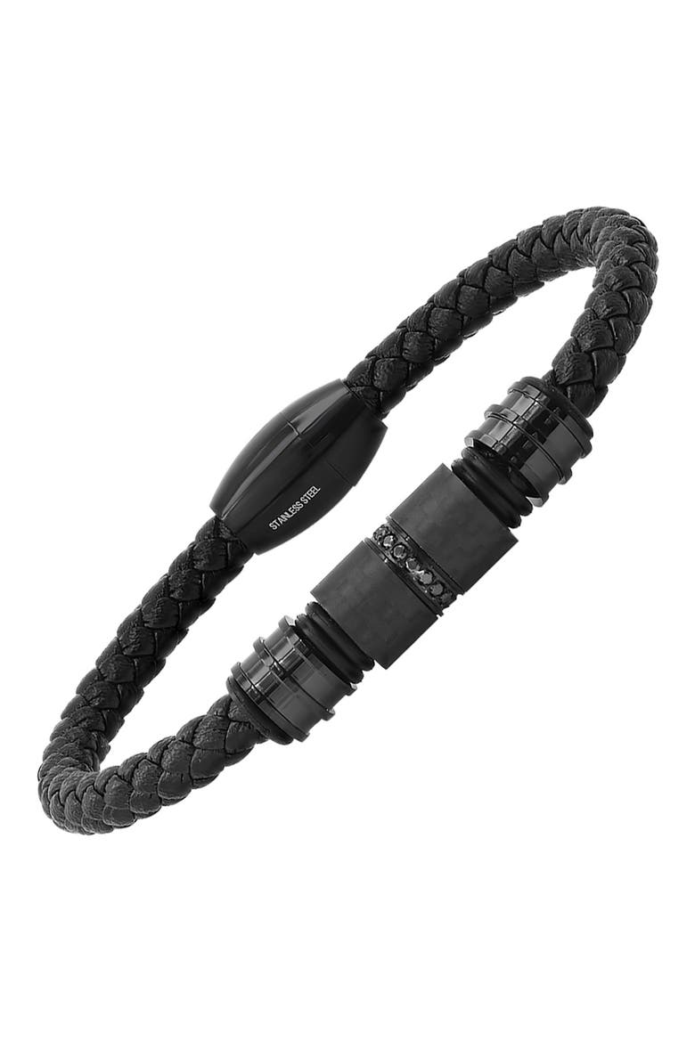 Black Braided Leather Bracelet, Alternate, color, BLACK