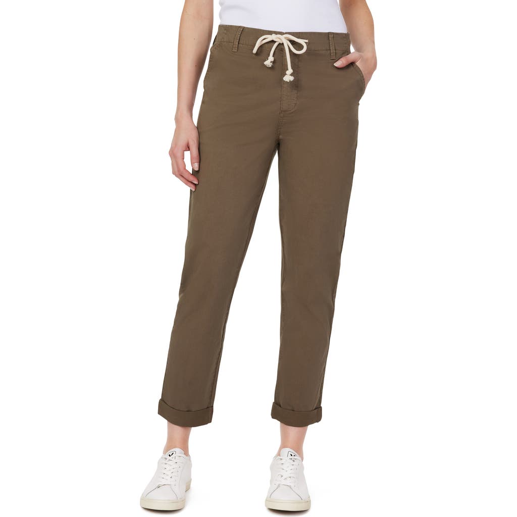 Kensie Rolled Hem Drawstring Girlfriend Pants In Green