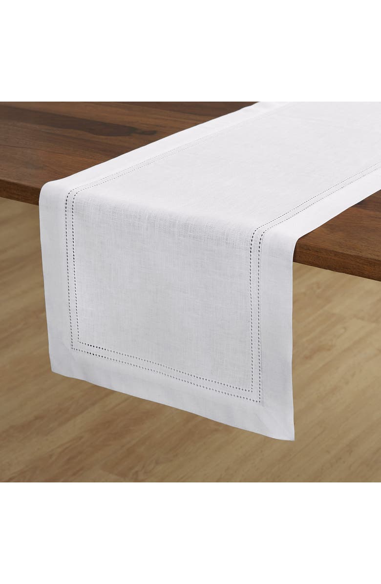 Solino Home Linen Table Runner for Dining Table, Holiday and Everyday Table Decor - Linen Double Hemstitch, Alternate, color, White