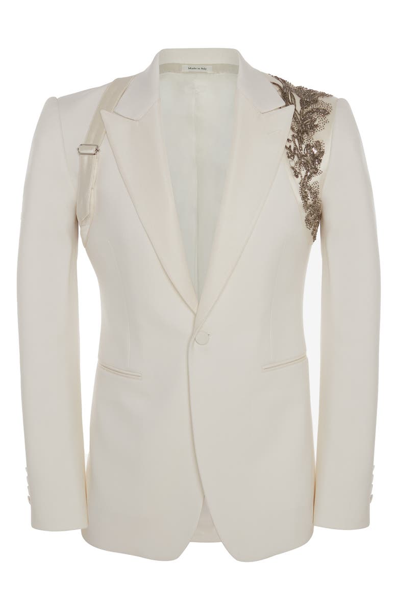 McQueen Alexander McQueen Beaded Harness Wool Tuxedo Jacket, Alternate, color,