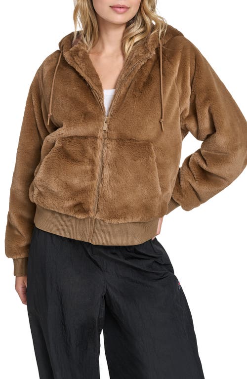 Champion Faux Fur Bomber Hoodie In Brown