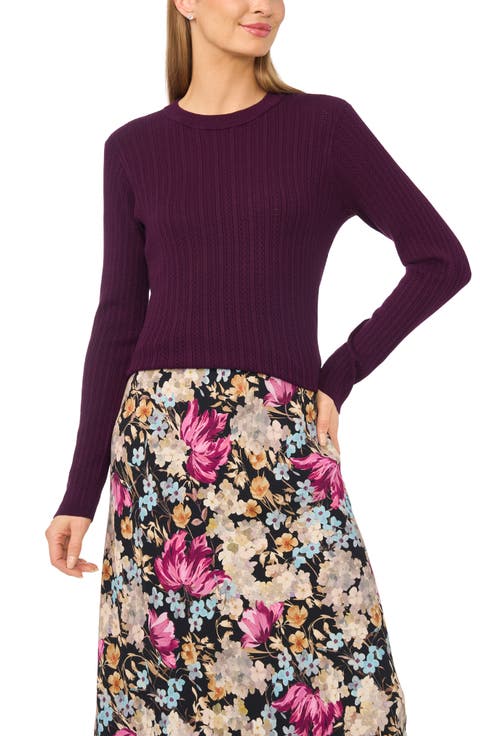 Pointelle Rib Crewneck Sweater