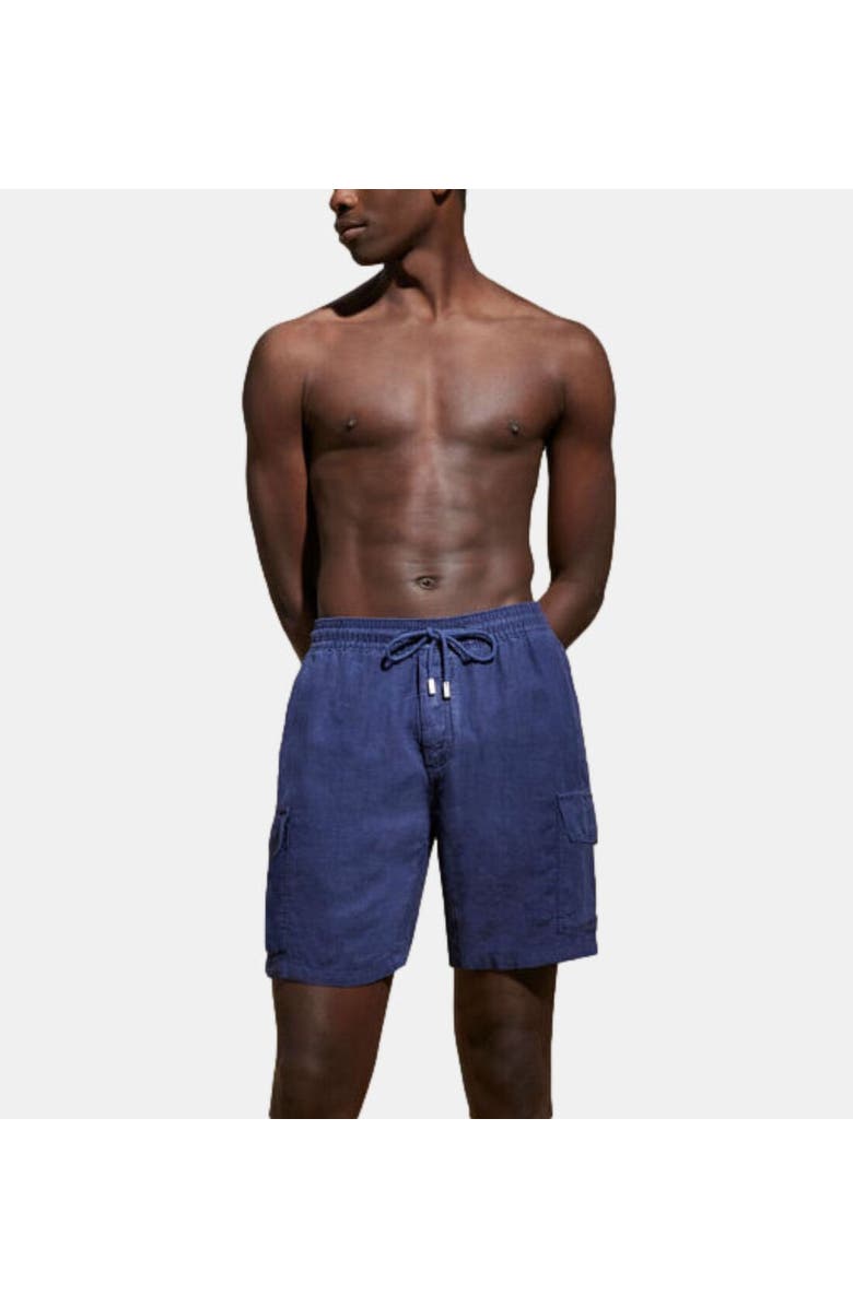 Vilebrequin Men's Linen Bermuda Cargo Pockets Shorts, Main, color, Bleu Marine