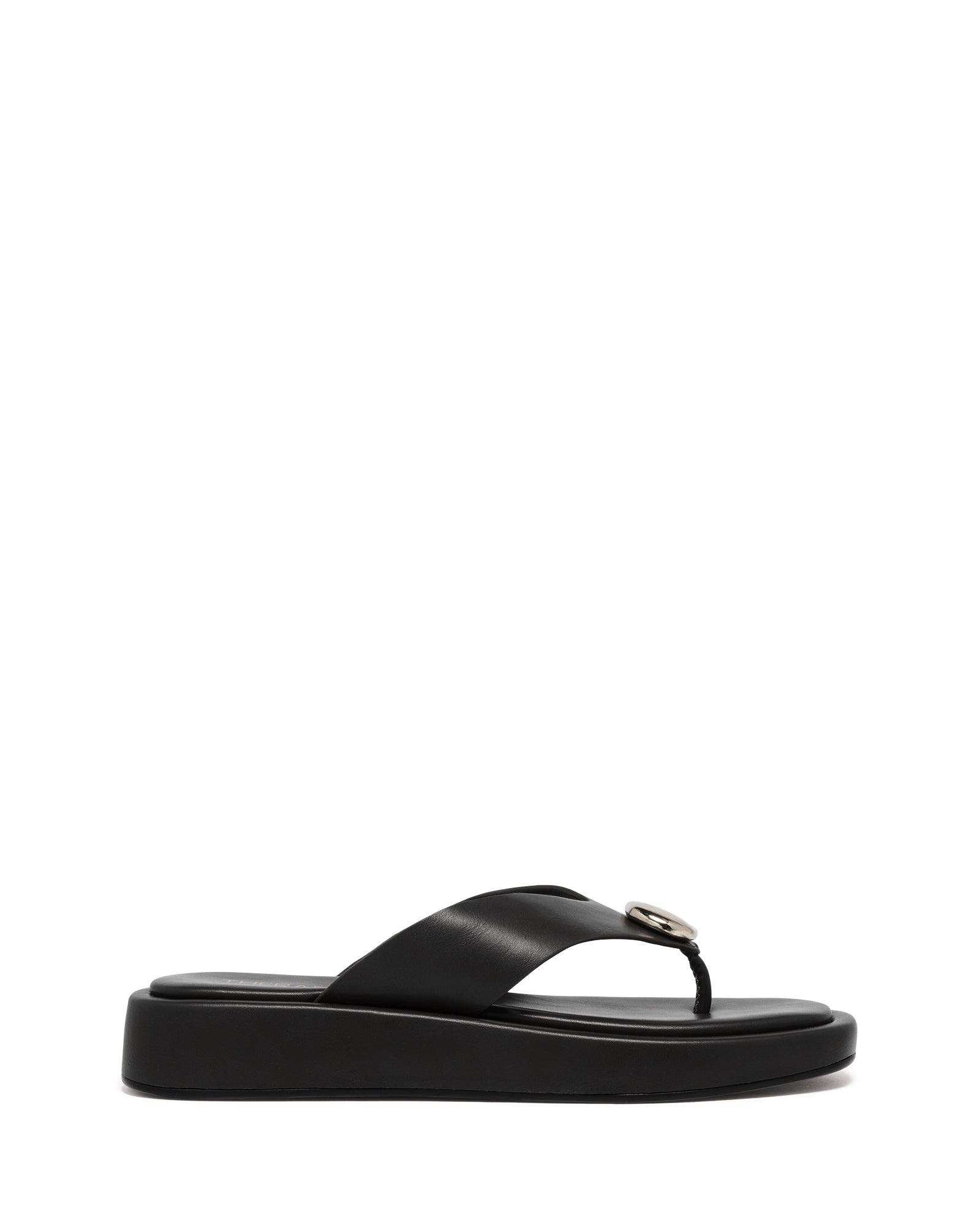Val Square Toe Thong Sandal, Alternate, color, Black Smooth Pu