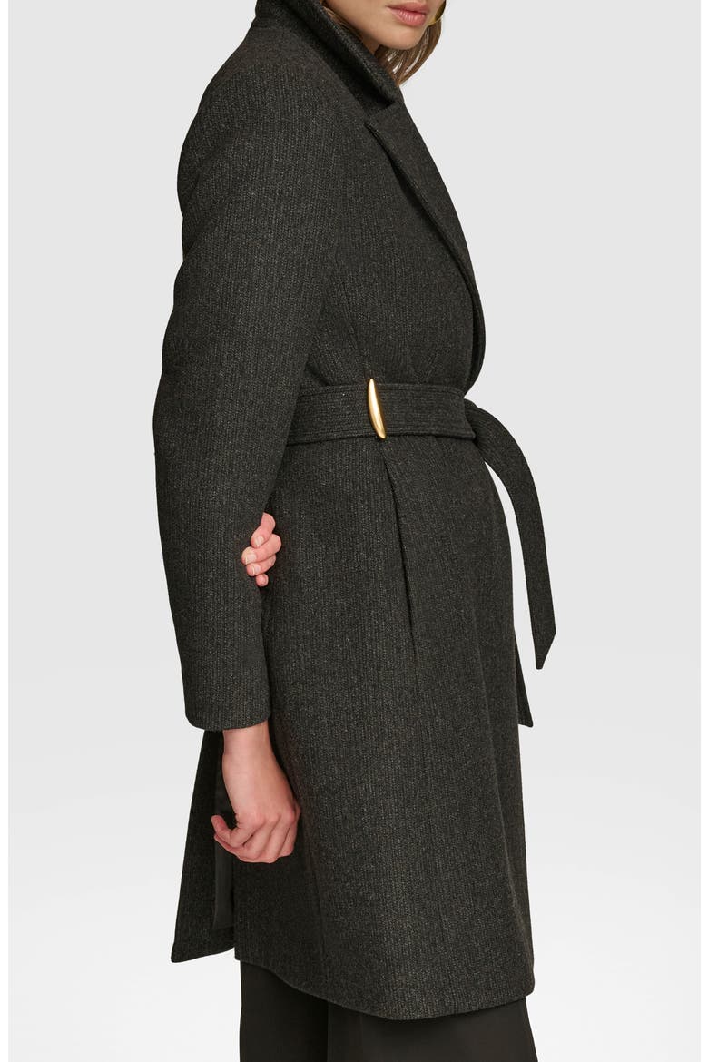 Belted Wool Blend Coat, Alternate, color, BLACK