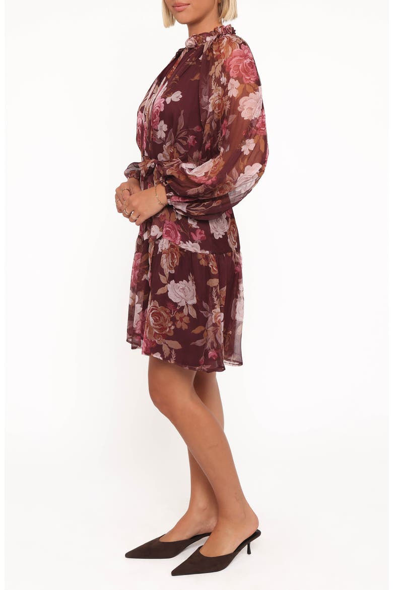 Hensley Floral Long Sleeve Chiffon Dress, Alternate, color, BURGUNDY BRANDY BLOOM