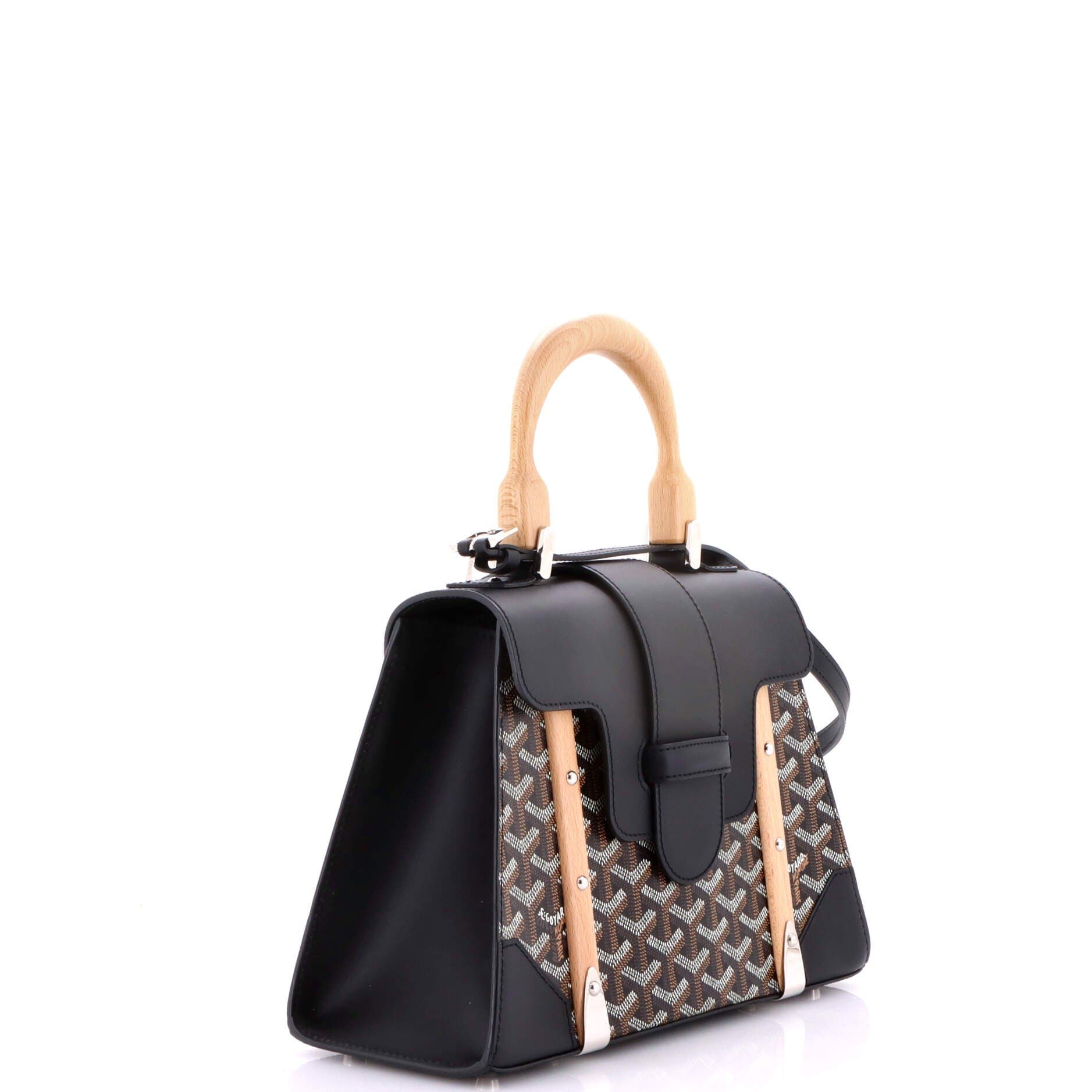 Pre-Owned Goyard Saigon Top Handle Bag Coated Canvas with Leather PM, Alternate, color, Black