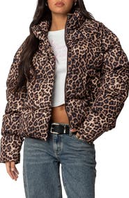 EDIKTED Dalya Leopard Print Puffer Jacket