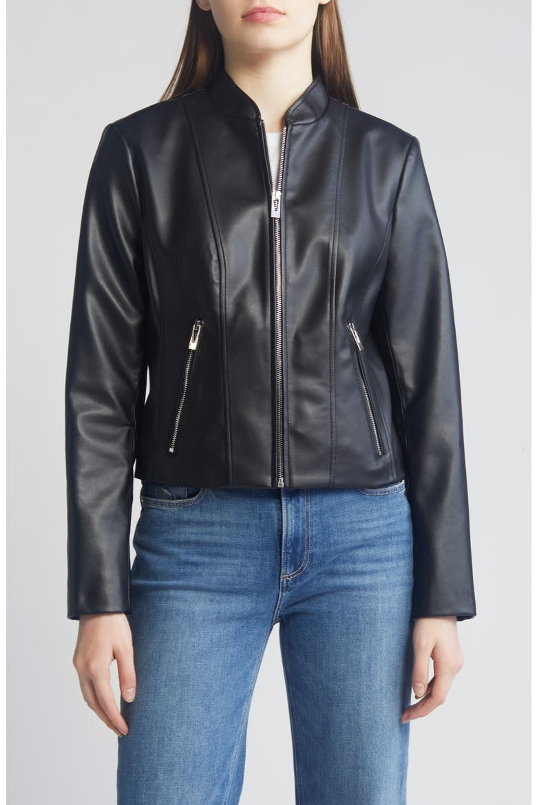 Faux Leather Jacket, Main, color, BLACK