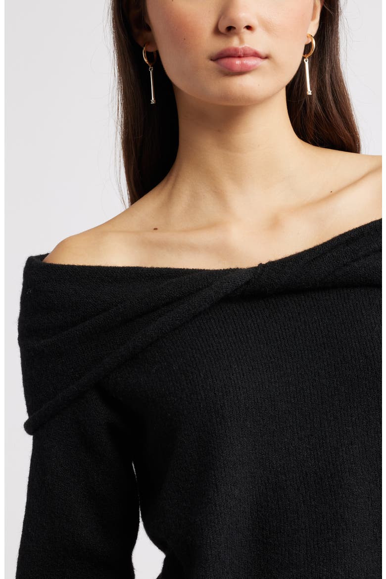 Twisted Collar Sweater, Alternate, color, BLACK