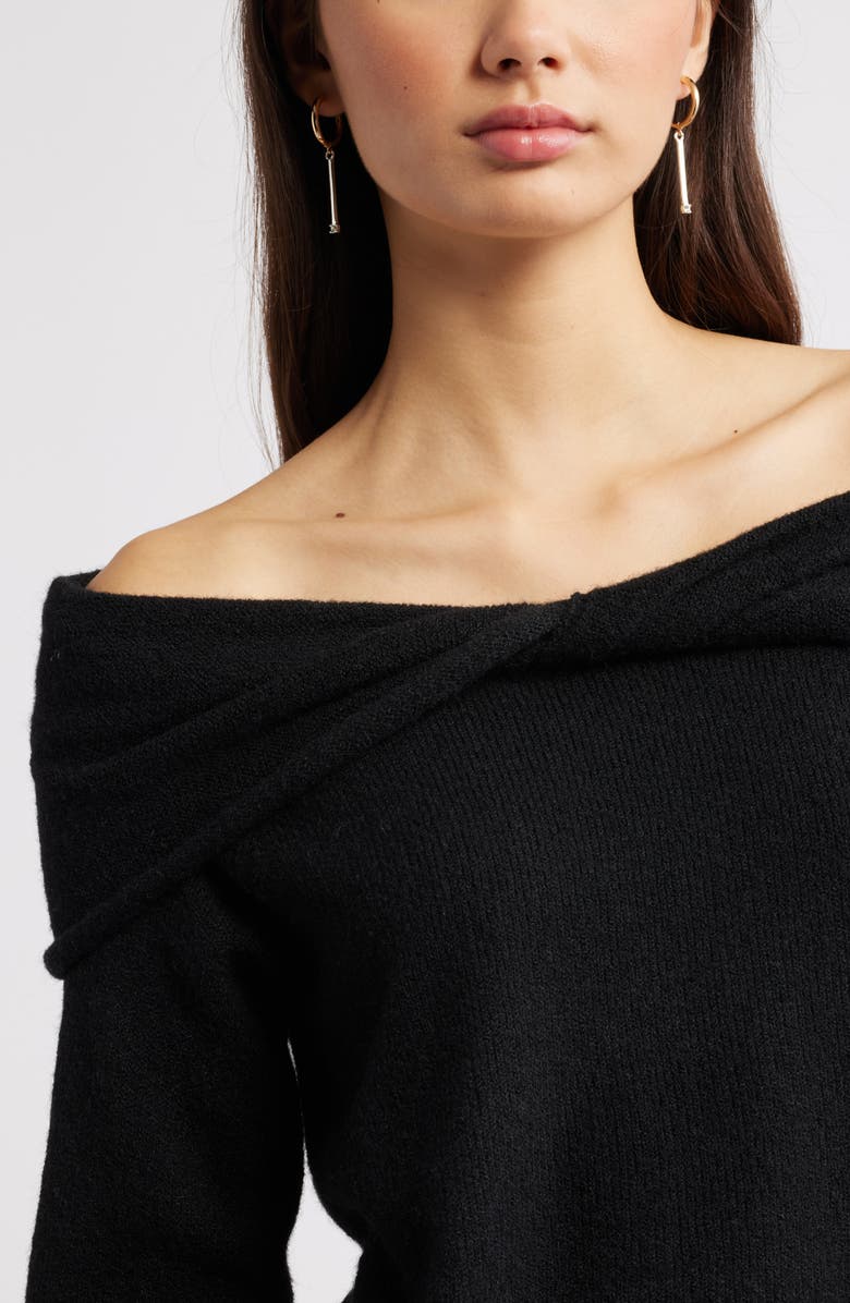 Open Edit Twisted Collar Sweater, Alternate, color, Black