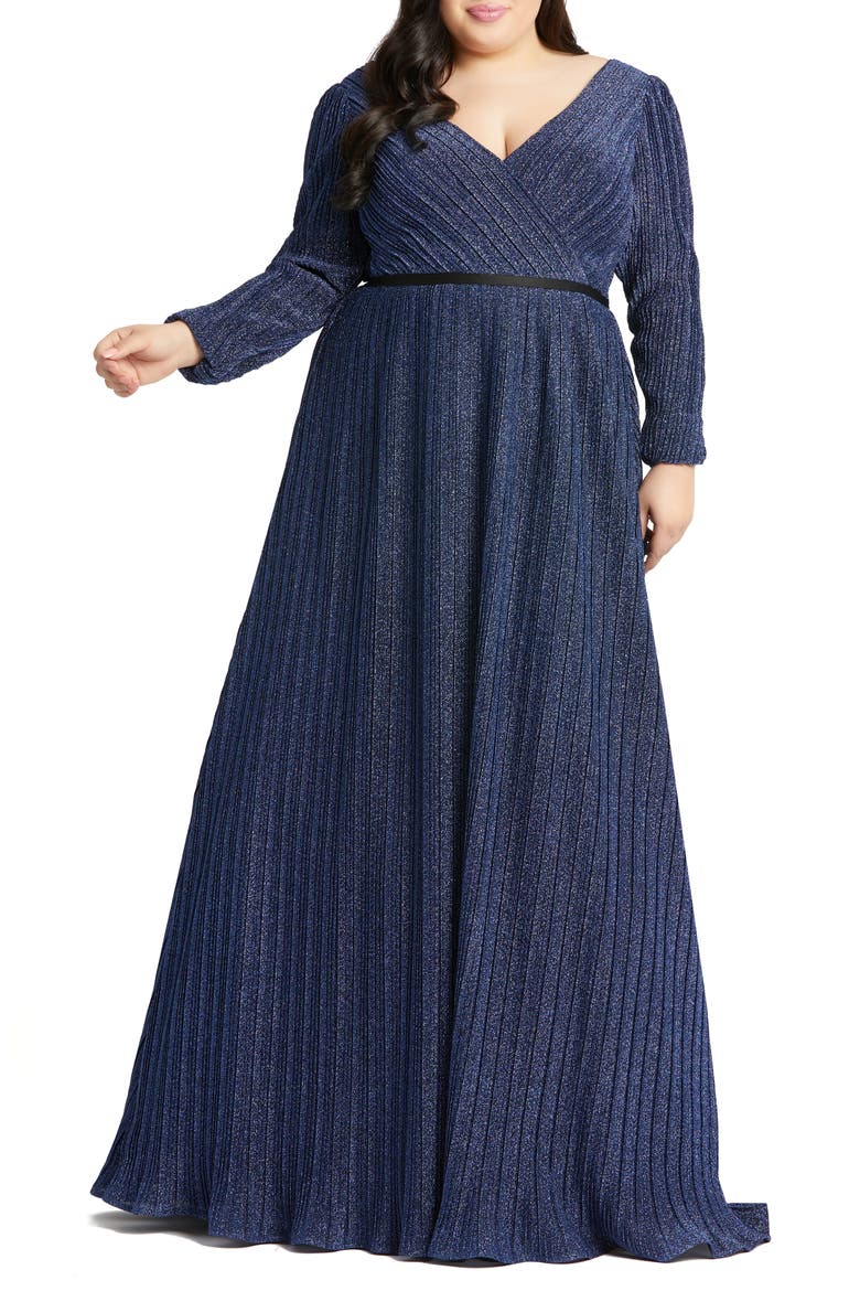 Empire Waist Long Sleeve Gown, Main, color, SAPPHIRE