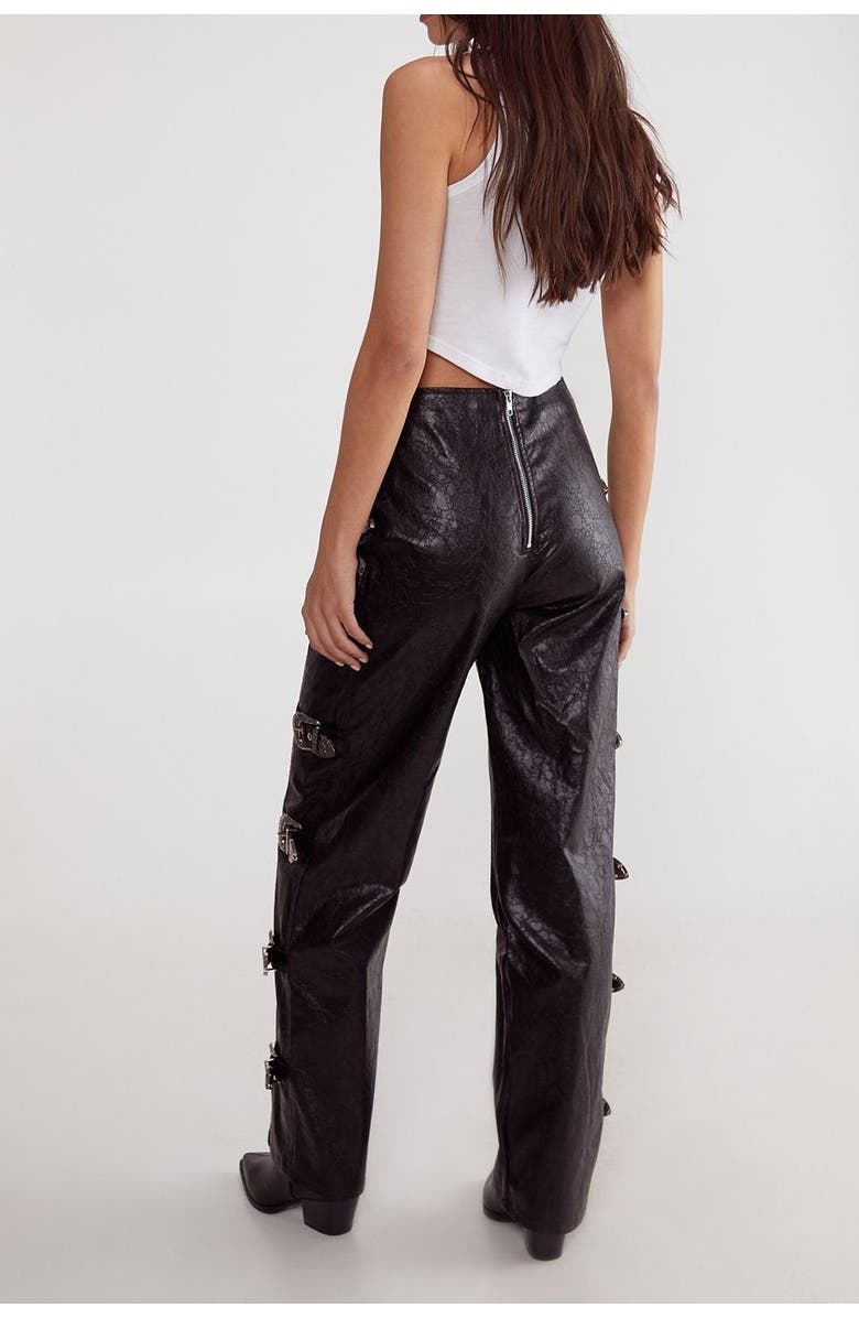 NASTY GAL Faux Leather Buckle Detail Pants, Alternate, color, Black