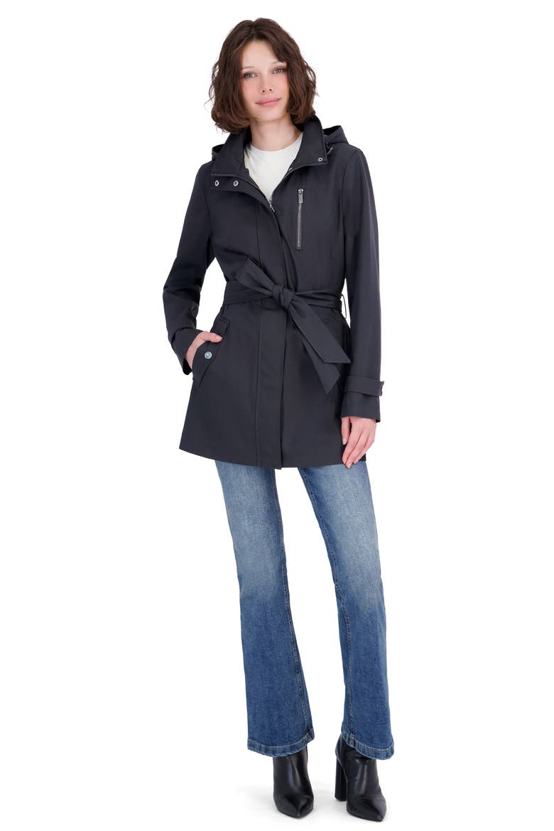 Water Resistant Hooded Raincoat, Alternate, color, BLACK
