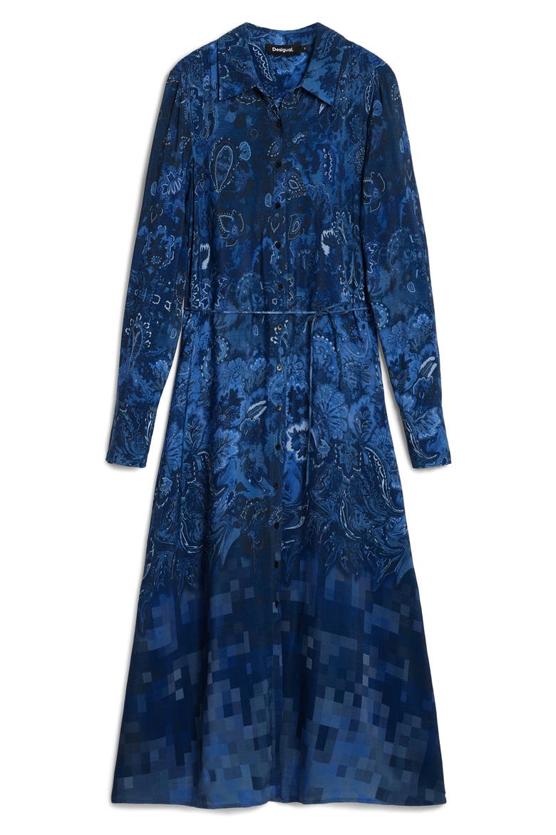 Belted Long Sleeve Midi Shirtdress, Alternate, color, DARK BLUE