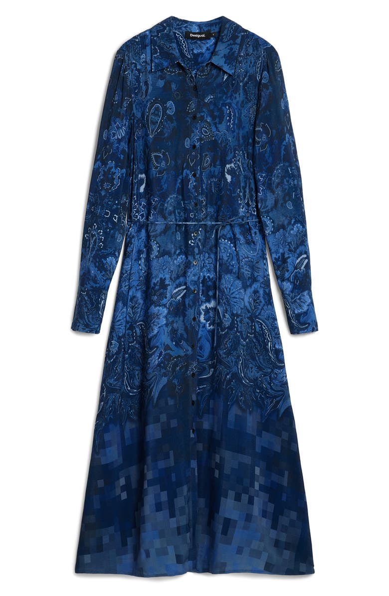 Desigual Belted Long Sleeve Midi Shirtdress, Alternate, color, Dark Blue