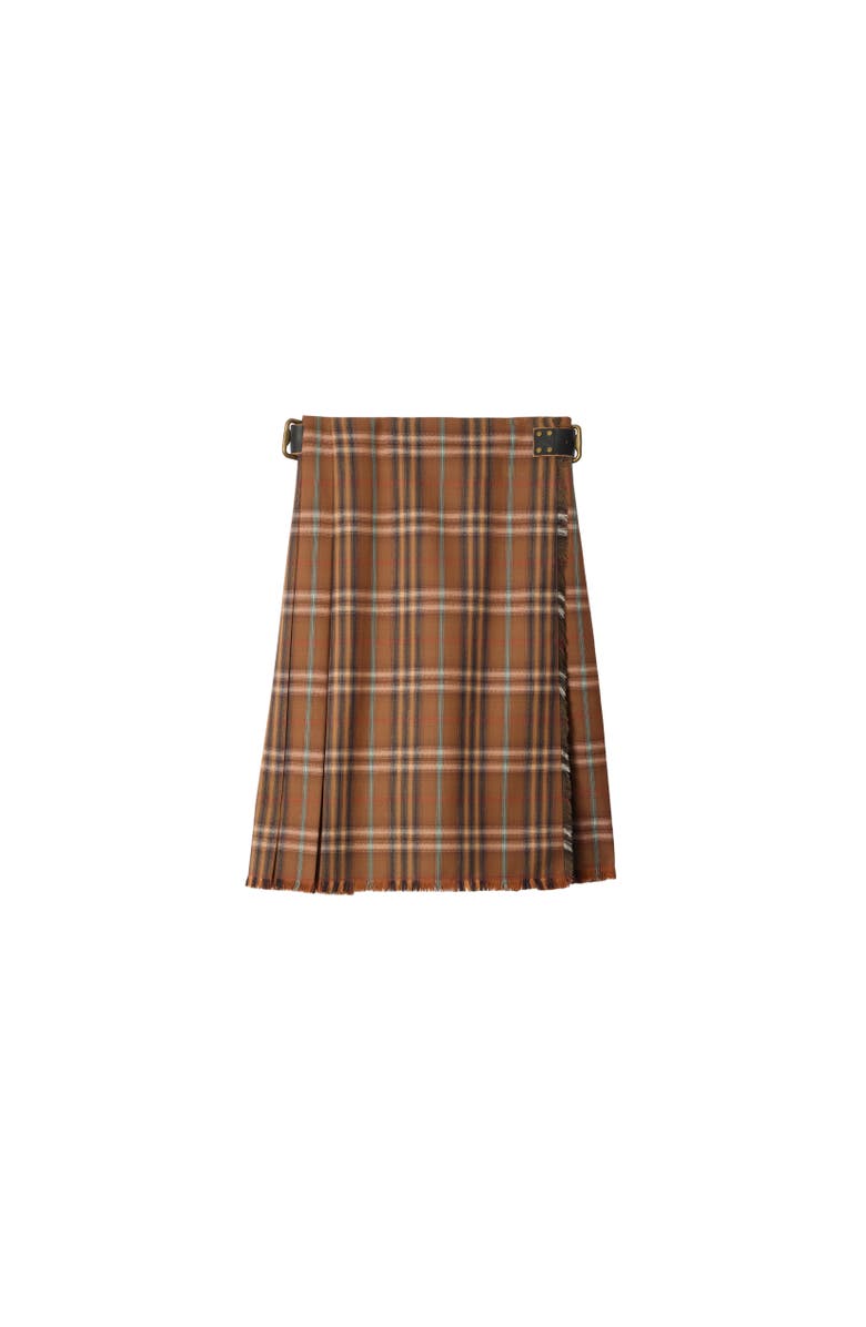 Burberry Check Wool Kilt, Alternate, color, Ginger Orange