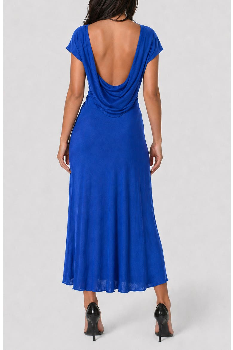 Crushed Satin Draped Back Midi Dress, Alternate, color, ROYAL