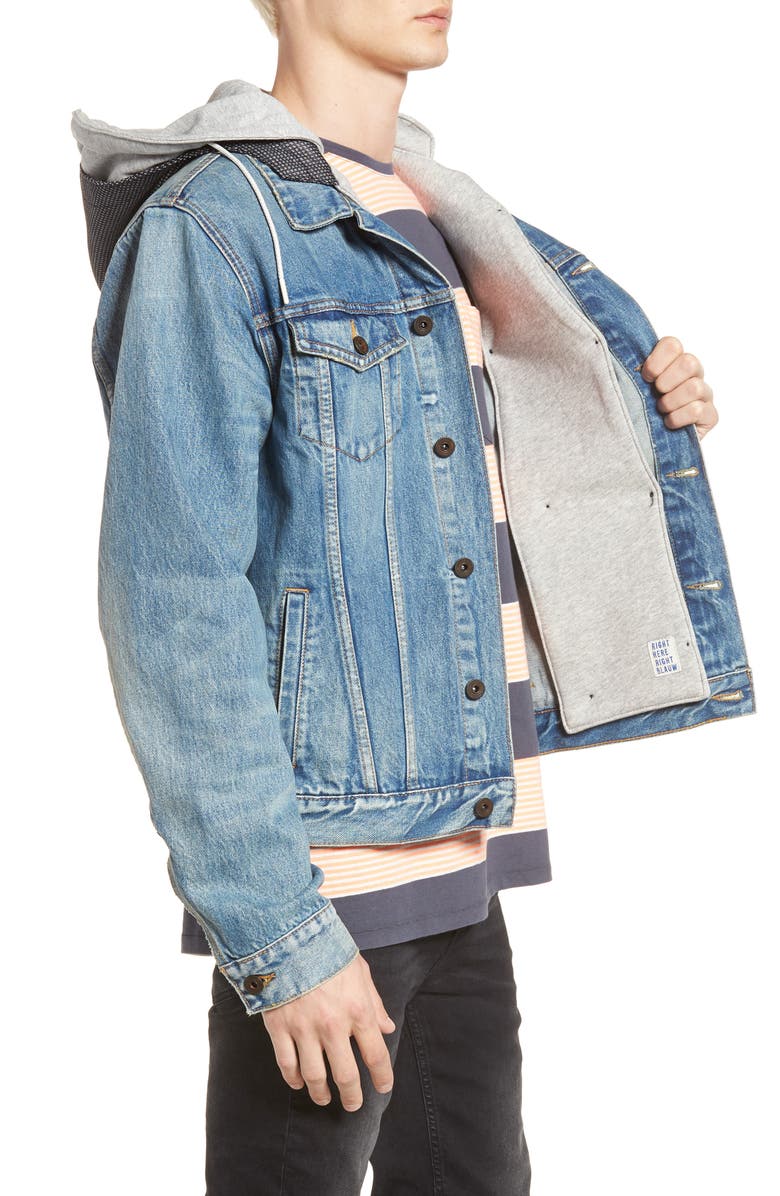 Scotch & Soda Amsterdam Blauw Hooded Trucker Jacket, Alternate, color, 