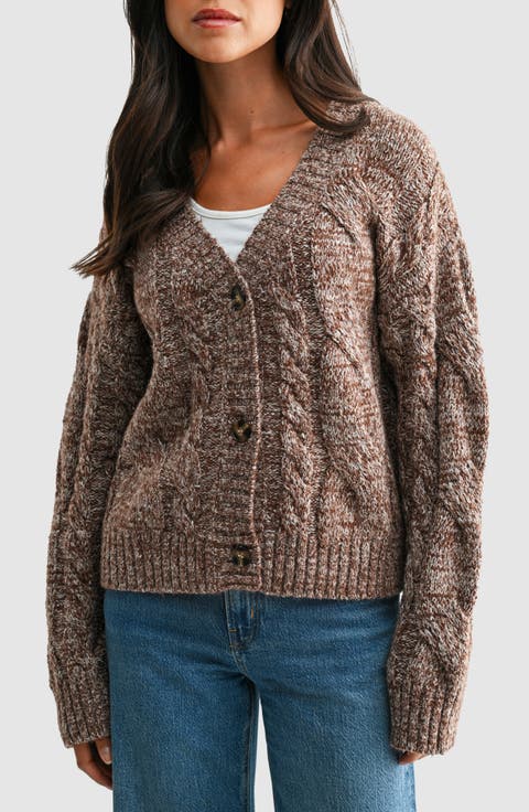 Chunky Marled Cable Knit Cardigan