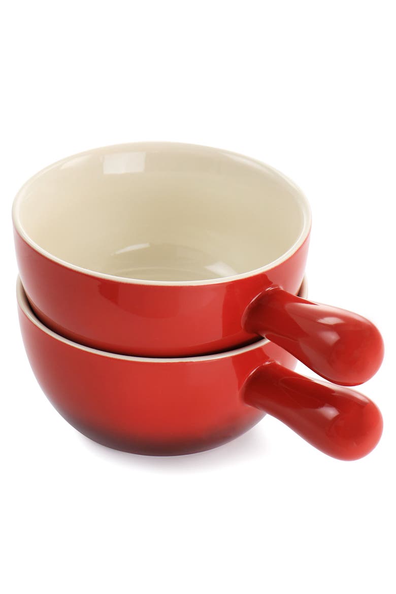 2 Piece Stoneware 22oz Soup Bowl Set with Long Handle, Alternate, color, Red