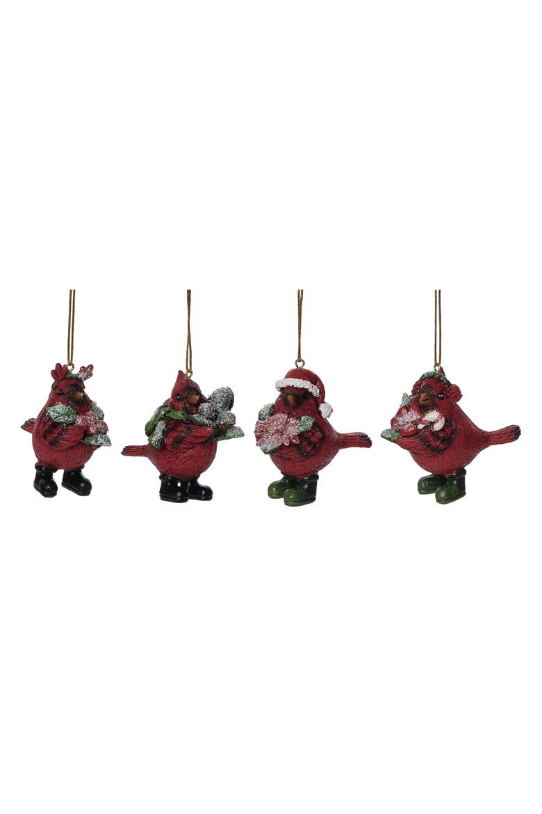 Multicolored Christmas Dressy Cardinal Ornament Set of 4, Main, color, Multicolored