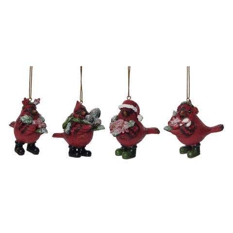 Multicolored Christmas Dressy Cardinal Ornament Set of 4