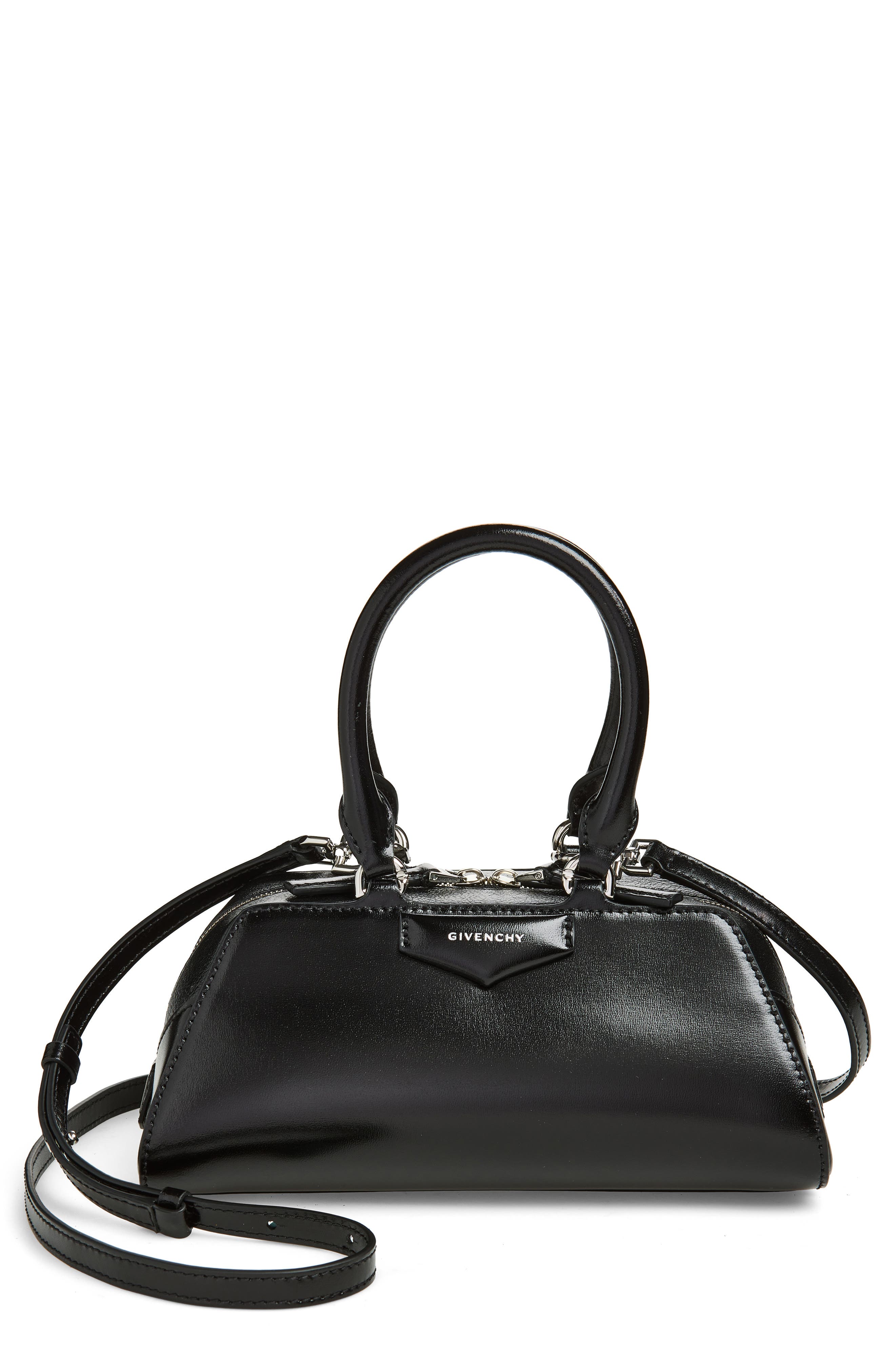 Givenchy Mini Antigona Leather East/West Satchel, Main, color, Black