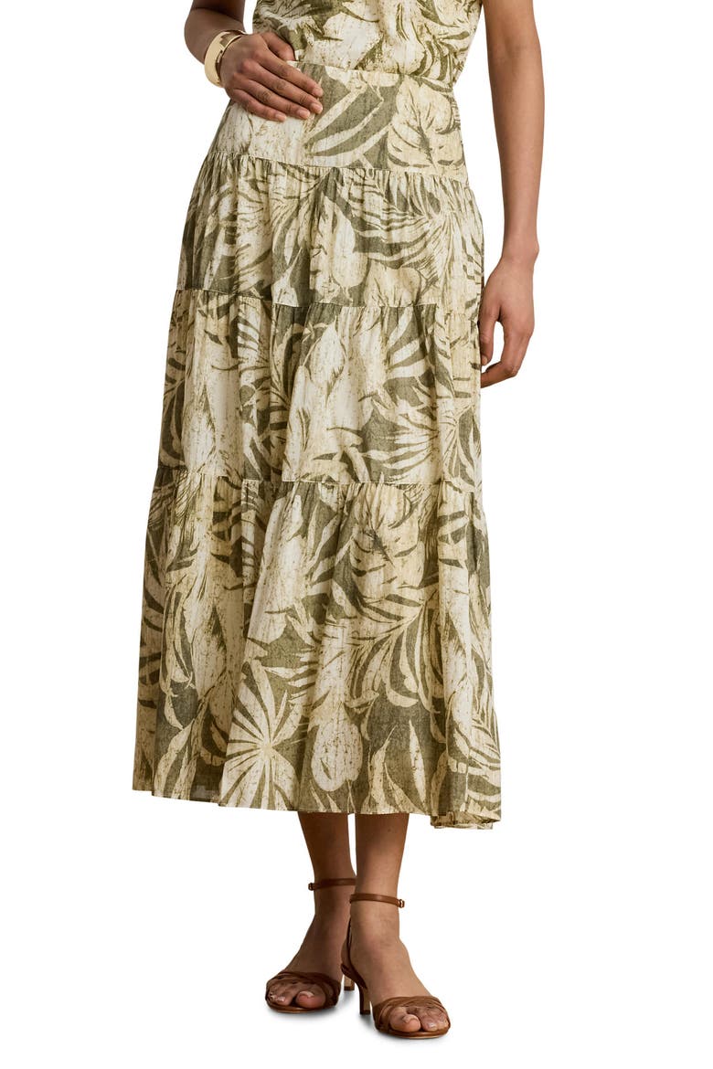 Palm Front Print Cotton Voile Midi Skirt, Main, color, FARM OLIVE GREEN