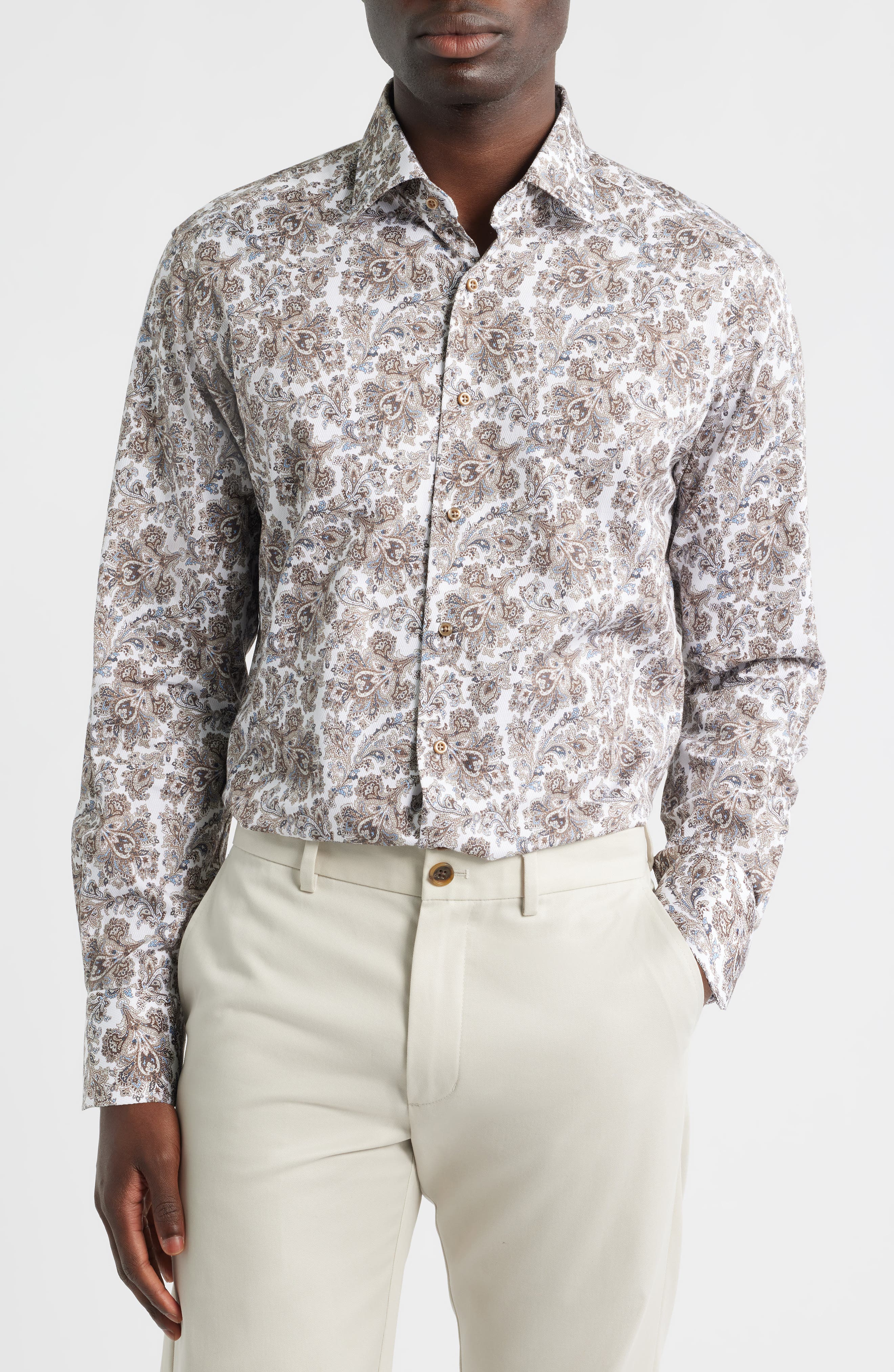 Modern Fit Paisley Non-Iron Cotton Dobby Dress Shirt