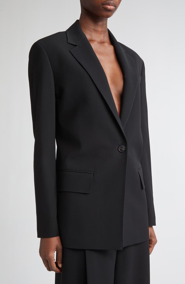 Lafayette 148 New York Structured Shoulder Fitted Responsible Finesse Crepe Blazer, Alternate, color, Black